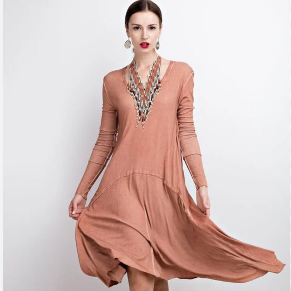 Easel L Boho Lagenlook Dress Asymmetrical Hem Slouchy Minimalist Beach - Picture 1 of 11